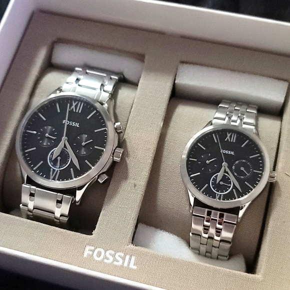 His&Hers silver Fossil watches NWT - Picture 1 of 4